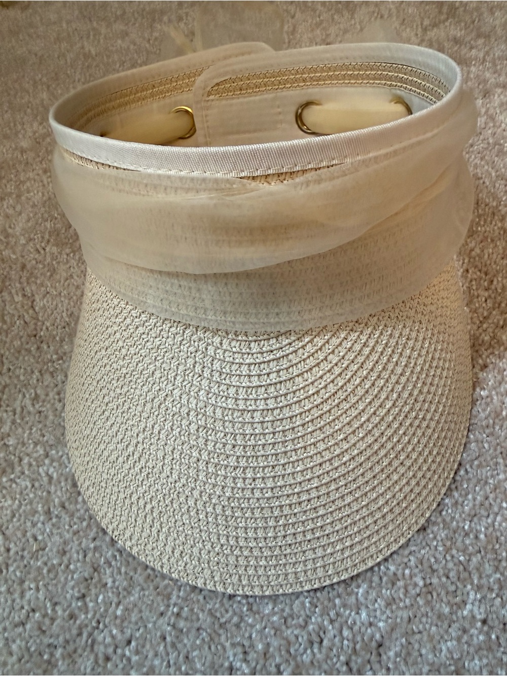 Maeve by Anthropologie Cream Straw Visor with sheer band and bow